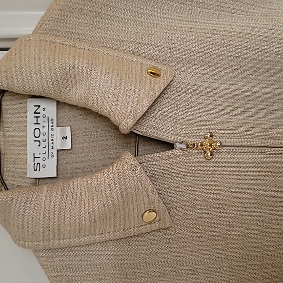 St. John Collection By Marie Gray Beige Knit Jacket and Pant Set SZ 2 - Picture 3 of 12